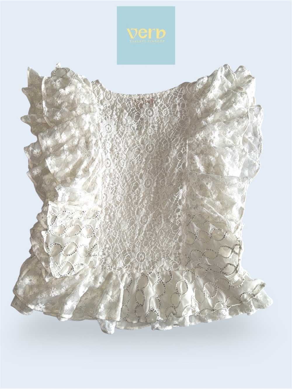 🛍️SALE🛍️ Anthropologie Verb by Pallavi Singhee Ruffled Lace Blouse - Picture 4 of 7